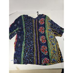 VTG L. LAWRECE‎ Women's 3X Casual Top Blouse 3/4 Sleeve Floral Shoulder Pads